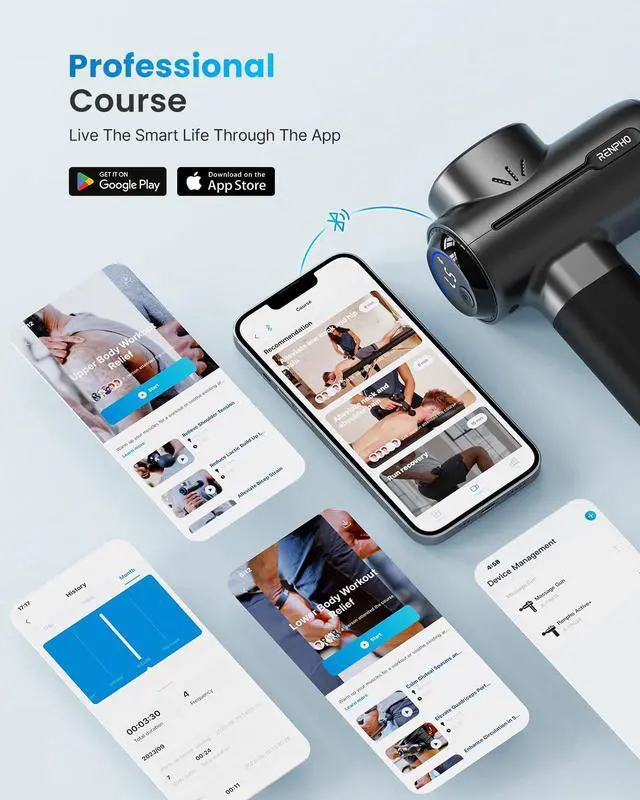 Alt view image 4 of 7 - Active+ Thermacool Massage Gun with Heat & Cold, Fathers Day Dad Gifts, App Control with Video-Guided Courses, Deep Tissue Handheld Massager for Back and Neck, 5 Speeds, 5 Heads, Carry Case