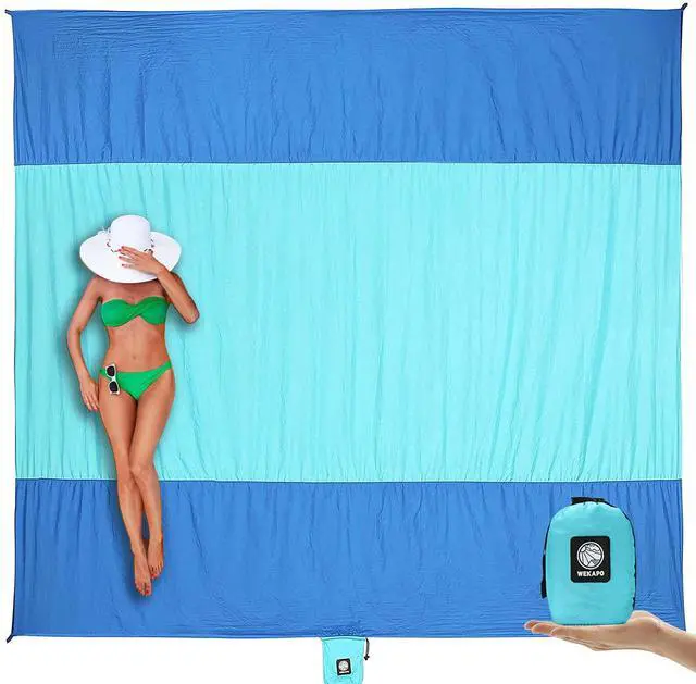 Main image of Beach Blanket Sandproof, Beach Mat, Big & Compact Sand Free Mat Quick Drying, Lightweight & Durable with 6 Stakes & 4 Corner Pockets, Standard (1~3 person)
