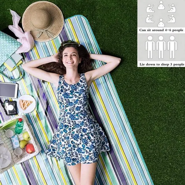 Alt view image 3 of 7 - Large 80"x 60" Beach Blanket, Outdoor Picnic Blankets, Waterproof Sandproof Portable Blankets, Foldable and Lightweight for Spring Summer Camping, Beach, Park (Blue)