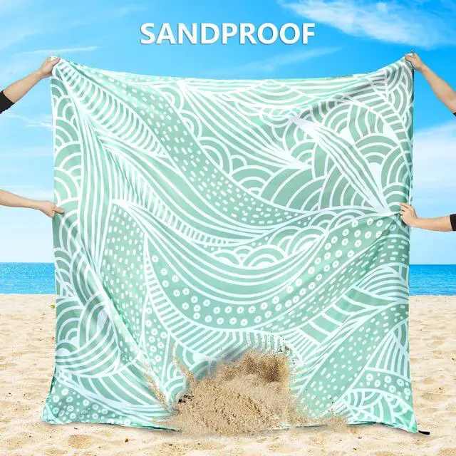 Alt view image 4 of 5 - Beach Blanket Waterproof Sandproof Beach Mat for 1-8 Adults Quick Drying Durable Outdoor Picnic Mat for Beach Festival Travel Camping Hiking (LBL-Ripple, 79"×83"(4 Person))