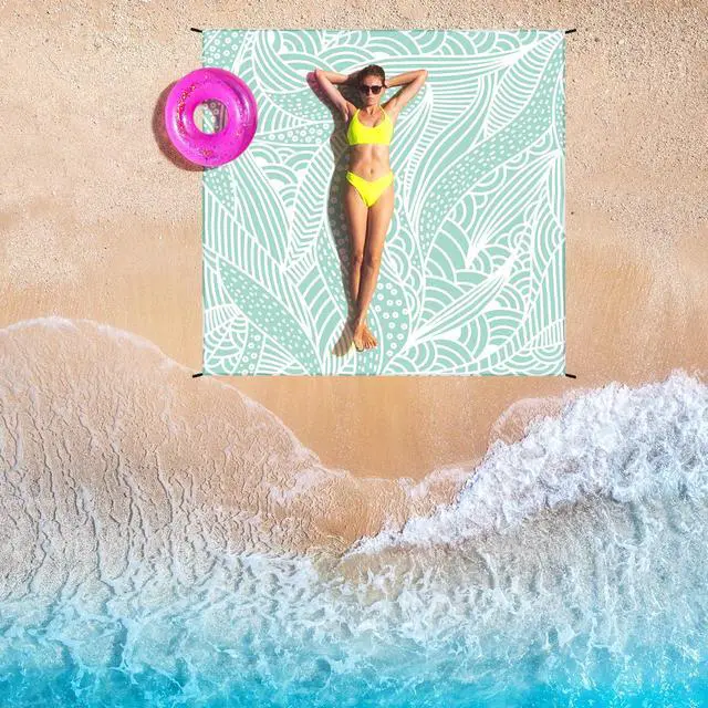 Alt view image 5 of 5 - Beach Blanket Waterproof Sandproof Beach Mat for 1-8 Adults Quick Drying Durable Outdoor Picnic Mat for Beach Festival Travel Camping Hiking (LBL-Ripple, 79"×83"(4 Person))