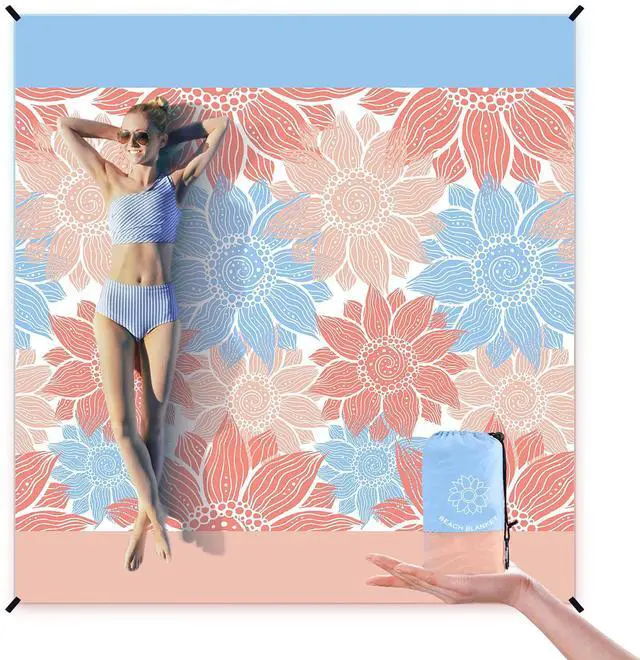 Main image of Beach Blanket Sandproof Extra Large Beach Mat Adults Waterproof Quick Drying Sand Free Mat Made By Premium Polyester with 4 Stakes & 4 Corner Pockets for Outdoor Travel Camping Hiking