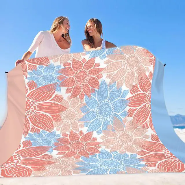 Alt view image 6 of 6 - Beach Blanket Sandproof Extra Large Beach Mat Adults Waterproof Quick Drying Sand Free Mat Made By Premium Polyester with 4 Stakes & 4 Corner Pockets for Outdoor Travel Camping Hiking