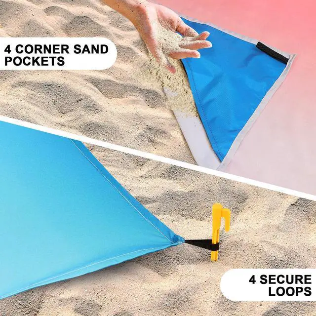 Alt view image 4 of 6 - Beach Blanket Waterproof Sandproof Extra Large, Oversized Beach Mat, Quick Drying&Compact&Lightweight, Picnic Blankets Vacation Essentials for Outdoor Beach Camping (79" X 83" (4 Person))
