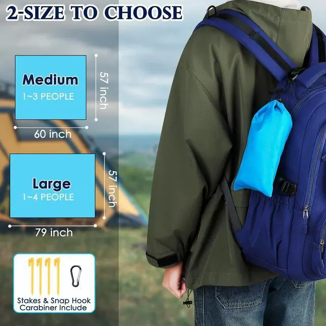 Alt view image 5 of 7 - Pocket Picnic Blanket Sandproof Waterproof, Portable Lightweight Camping Tarp, Quick Dry Foldable Compact Beach Mat with Corner Pockets & Stakes for Festivals Hiking Outdoor Essentials