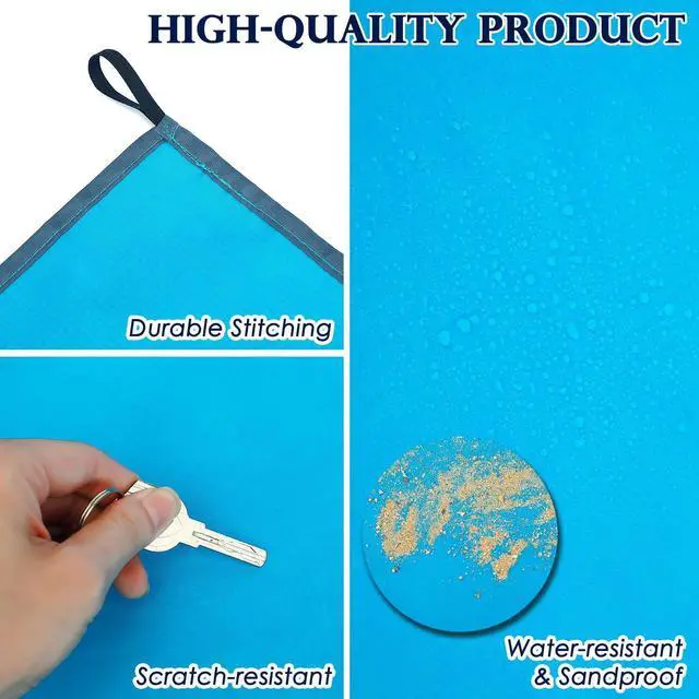 Alt view image 7 of 7 - Pocket Picnic Blanket Sandproof Waterproof, Portable Lightweight Camping Tarp, Quick Dry Foldable Compact Beach Mat with Corner Pockets & Stakes for Festivals Hiking Outdoor Essentials