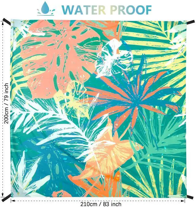 Alt view image 2 of 6 - Beach Blanket Waterproof Sandproof Beach Mat for 1-8 Adults Quick Drying Durable Outdoor Picnic Mat for Beach Festival Travel Camping Hiking (Colorful-Palm, 79"×83"(4 Person))