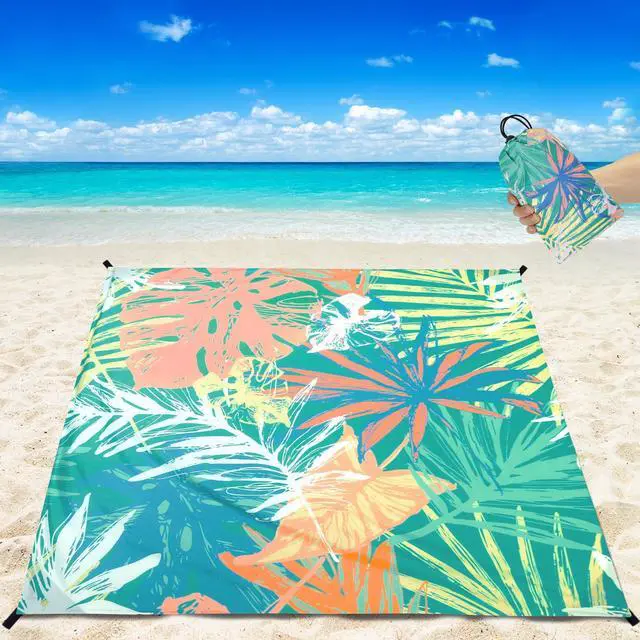 Alt view image 6 of 6 - Beach Blanket Waterproof Sandproof Beach Mat for 1-8 Adults Quick Drying Durable Outdoor Picnic Mat for Beach Festival Travel Camping Hiking (Colorful-Palm, 79"×83"(4 Person))