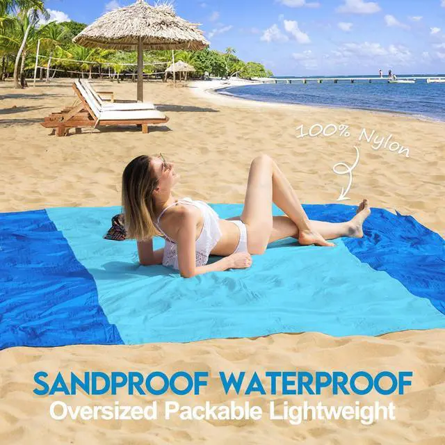 Alt view image 2 of 7 - Nylon Beach Blanket Waterproof Sandproof Oversized 7'x7' Suits 1-5 Adults Sand Free Extra Large Blanket Lightweight Soft Picnic Mat for Beach Travel Camping