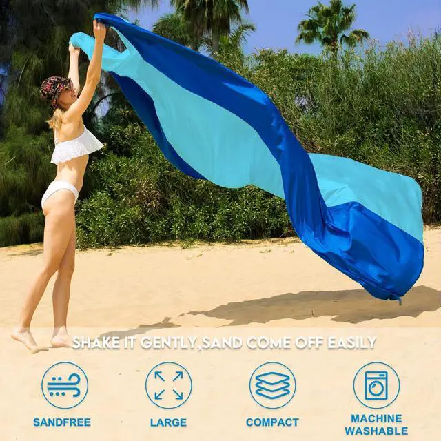 Alt view image 4 of 7 - Nylon Beach Blanket Waterproof Sandproof Oversized 7'x7' Suits 1-5 Adults Sand Free Extra Large Blanket Lightweight Soft Picnic Mat for Beach Travel Camping