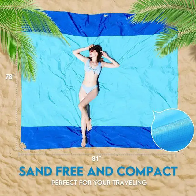 Alt view image 5 of 7 - Nylon Beach Blanket Waterproof Sandproof Oversized 7'x7' Suits 1-5 Adults Sand Free Extra Large Blanket Lightweight Soft Picnic Mat for Beach Travel Camping