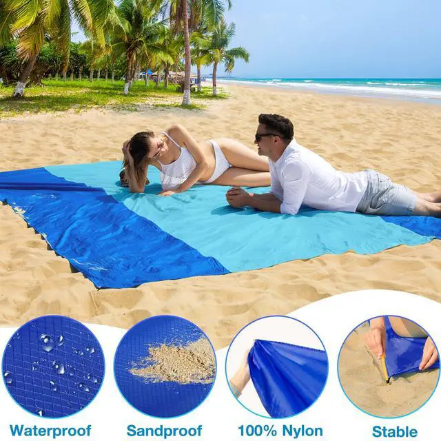 Alt view image 6 of 7 - Nylon Beach Blanket Waterproof Sandproof Oversized 7'x7' Suits 1-5 Adults Sand Free Extra Large Blanket Lightweight Soft Picnic Mat for Beach Travel Camping
