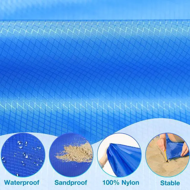 Alt view image 7 of 7 - Nylon Beach Blanket Waterproof Sandproof Oversized 7'x7' Suits 1-5 Adults Sand Free Extra Large Blanket Lightweight Soft Picnic Mat for Beach Travel Camping