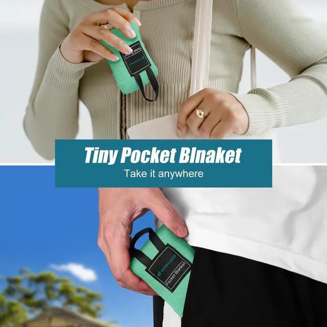 Alt view image 6 of 7 - Beach Blanket Picnic Blanket, 43.3" x 27.5" SandProof Waterproof Outdoor Pocket Blanket with Portable Bag, Foldable Lightweight Sand Free Mat for 1 People Hiking, Camping, Travel, Light Green