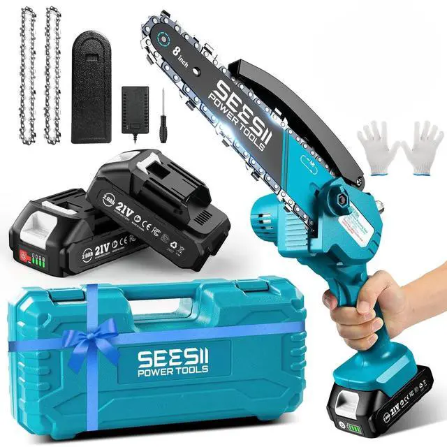Main image of Mini Chainsaw 8 inch,Cordless Chainsaw w/ 2pcs 2000mAh Batteries,Oiler System & Replacement Chain,Handheld Chain Saw w/Safety Lock,Battery Powered Chain saw for Wood Tree Cutting,CH820+