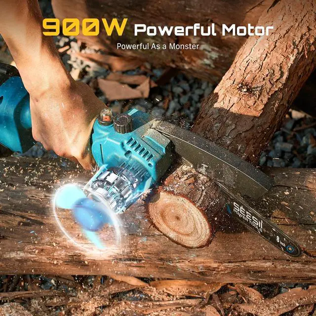 Alt view image 3 of 7 - Mini Chainsaw 8 inch,Cordless Chainsaw w/ 2pcs 2000mAh Batteries,Oiler System & Replacement Chain,Handheld Chain Saw w/Safety Lock,Battery Powered Chain saw for Wood Tree Cutting,CH820+