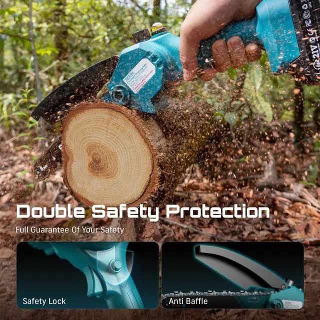 Alt view image 6 of 7 - Mini Chainsaw 8 inch,Cordless Chainsaw w/ 2pcs 2000mAh Batteries,Oiler System & Replacement Chain,Handheld Chain Saw w/Safety Lock,Battery Powered Chain saw for Wood Tree Cutting,CH820+