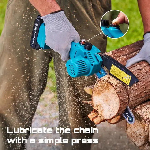 Alt view image 7 of 7 - Mini Chainsaw 8 inch,Cordless Chainsaw w/ 2pcs 2000mAh Batteries,Oiler System & Replacement Chain,Handheld Chain Saw w/Safety Lock,Battery Powered Chain saw for Wood Tree Cutting,CH820+