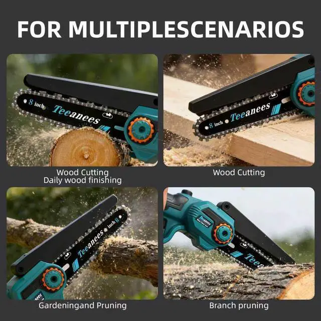 Alt view image 5 of 7 - 8" Electric Chainsaw Cordless with 2x4.0AH Batteries - Handheld Battery Operated Chainsaw for Tree Trimming, Wood Cutting, and Gardening | Ideal Gift for Men, Dads, HusbandsUpgrade Brushless Motor)