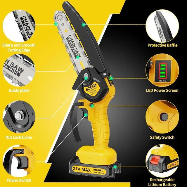 Alt view image 2 of 7 - Mini Chainsaw Cordless,6 Inch Handheld Electric Power Chain Saw With power display, for Trees Branches Trimming,Wood Cutting, Holiday Gifts for Men, Fathers & Gardening Enthusiasts