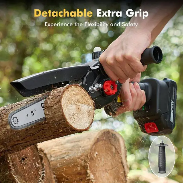 Alt view image 6 of 7 - Mini Chainsaw Cordless 8 inch: Electric Chainsaw Battery Powered, Brushless Chain Saw with Auto Oiler, 2pcs Battery, Handheld Saw for Tree Branch Wood Cutting,Gardening Tools for Men Dad Husband
