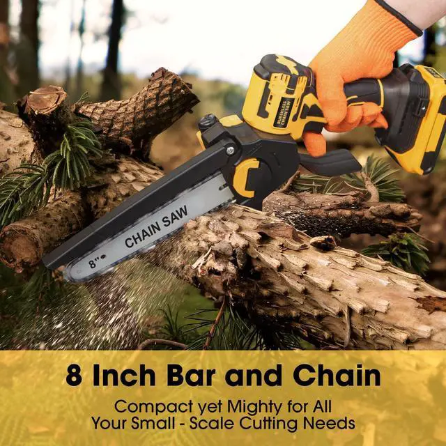 Alt view image 2 of 7 - Mini Chainsaw for Dewalt 20V MAX Battery, 8-Inch Brushless Cordless Pruning Chainsaw, 24.6FT/S Fast Powerful Cutting, 4000RPM Electric for Wood Cutting(Battery Not Included) (Yellow)