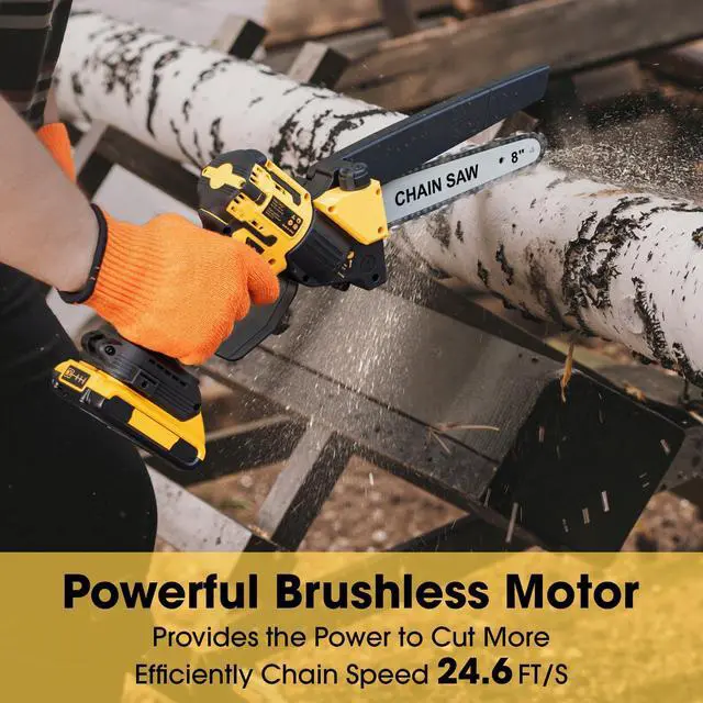 Alt view image 5 of 7 - Mini Chainsaw for Dewalt 20V MAX Battery, 8-Inch Brushless Cordless Pruning Chainsaw, 24.6FT/S Fast Powerful Cutting, 4000RPM Electric for Wood Cutting(Battery Not Included) (Yellow)