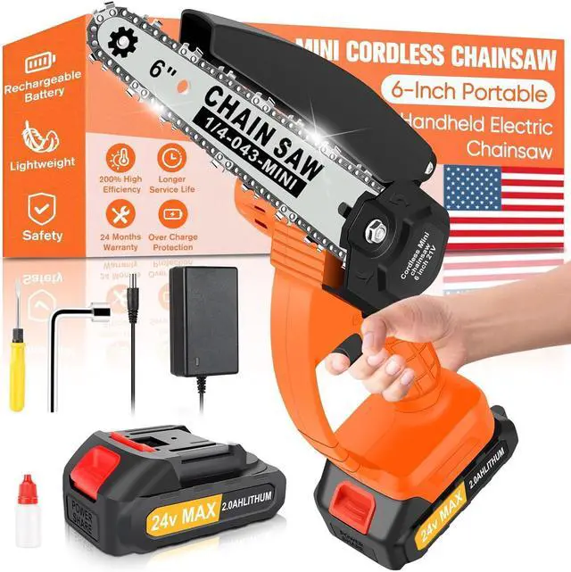 Main image of 6-Inch Mini Cordless Chainsaw, Battery Powered Hand Held Electric Saw, High Speed Portable Saw for Tree Trimming, Branch Pruning, Wood & Soft Metal Cutting, Automatic Lubrication and Safety Protection