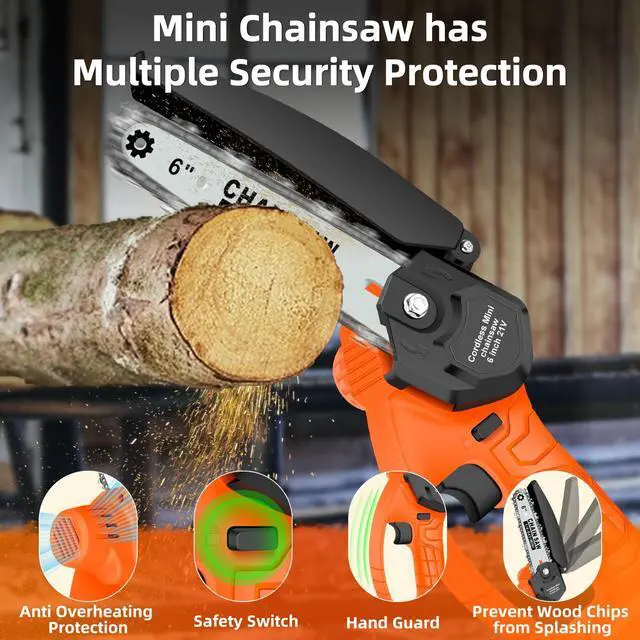 Alt view image 2 of 7 - 6-Inch Mini Cordless Chainsaw, Battery Powered Hand Held Electric Saw, High Speed Portable Saw for Tree Trimming, Branch Pruning, Wood & Soft Metal Cutting, Automatic Lubrication and Safety Protection