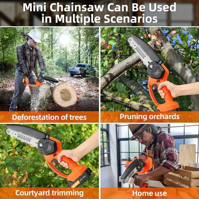 Alt view image 4 of 7 - 6-Inch Mini Cordless Chainsaw, Battery Powered Hand Held Electric Saw, High Speed Portable Saw for Tree Trimming, Branch Pruning, Wood & Soft Metal Cutting, Automatic Lubrication and Safety Protection