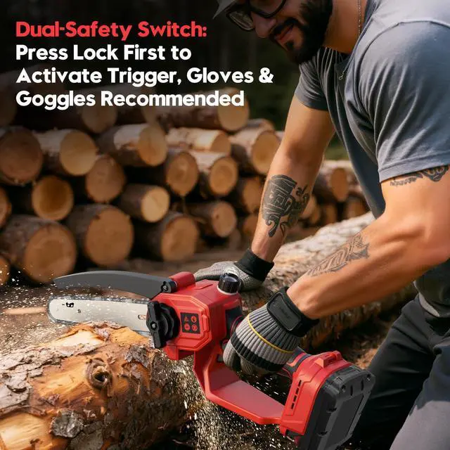 Alt view image 2 of 7 - Mini Chainsaw for Milwaukee 18V Battery, Auto-Oiler, 8-Inch and 6-Inch 2-IN-1 Brushless Cordless Pruning Chainsaw, 750W Chain saw 4000RPM for Wood Cutting, Tree Trimming (NO Battery) (Red)