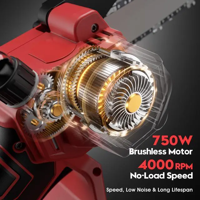 Alt view image 3 of 7 - Mini Chainsaw for Milwaukee 18V Battery, Auto-Oiler, 8-Inch and 6-Inch 2-IN-1 Brushless Cordless Pruning Chainsaw, 750W Chain saw 4000RPM for Wood Cutting, Tree Trimming (NO Battery) (Red)