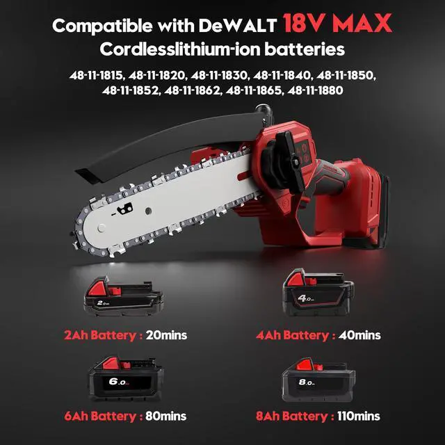 Alt view image 5 of 7 - Mini Chainsaw for Milwaukee 18V Battery, Auto-Oiler, 8-Inch and 6-Inch 2-IN-1 Brushless Cordless Pruning Chainsaw, 750W Chain saw 4000RPM for Wood Cutting, Tree Trimming (NO Battery) (Red)