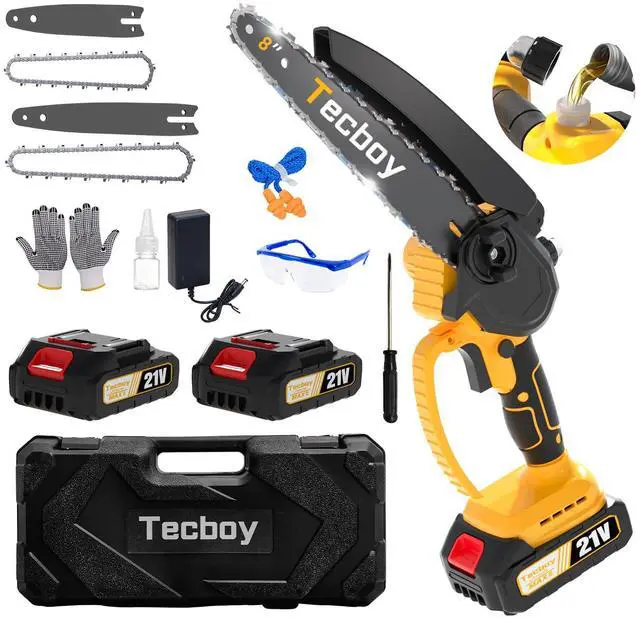 Main image of 8 Inch Mini Electric Chainsaw Cordless, 6 Inch Portable Chain Saw for Makita 18V Battery Powered Saws Small HandHeld Saw with 2 Batteries Yard Tool Tree Trimming Wood Cutting Gifts Men Dad(GoldYellow)