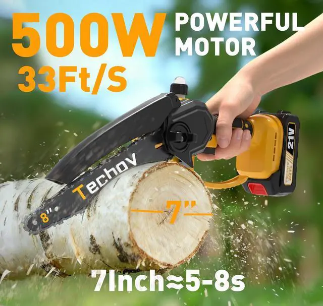 Alt view image 2 of 7 - 8 Inch Mini Electric Chainsaw Cordless, 6 Inch Portable Chain Saw for Makita 18V Battery Powered Saws Small HandHeld Saw with 2 Batteries Yard Tool Tree Trimming Wood Cutting Gifts Men Dad(GoldYellow)