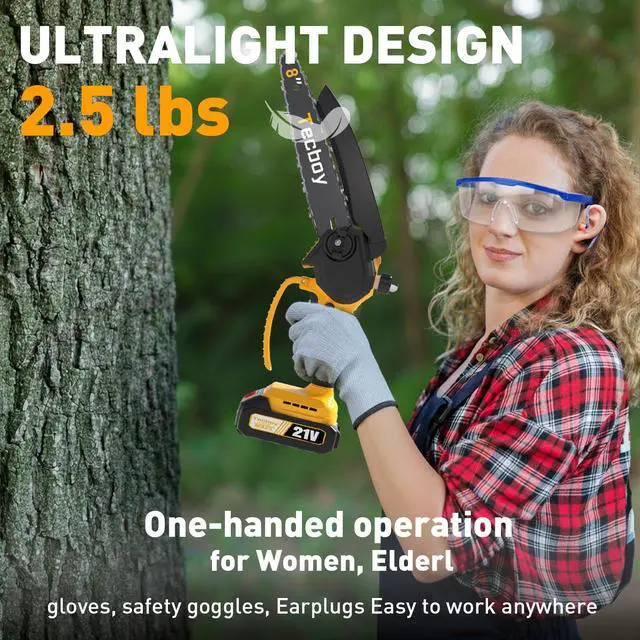 Alt view image 3 of 7 - 8 Inch Mini Electric Chainsaw Cordless, 6 Inch Portable Chain Saw for Makita 18V Battery Powered Saws Small HandHeld Saw with 2 Batteries Yard Tool Tree Trimming Wood Cutting Gifts Men Dad(GoldYellow)