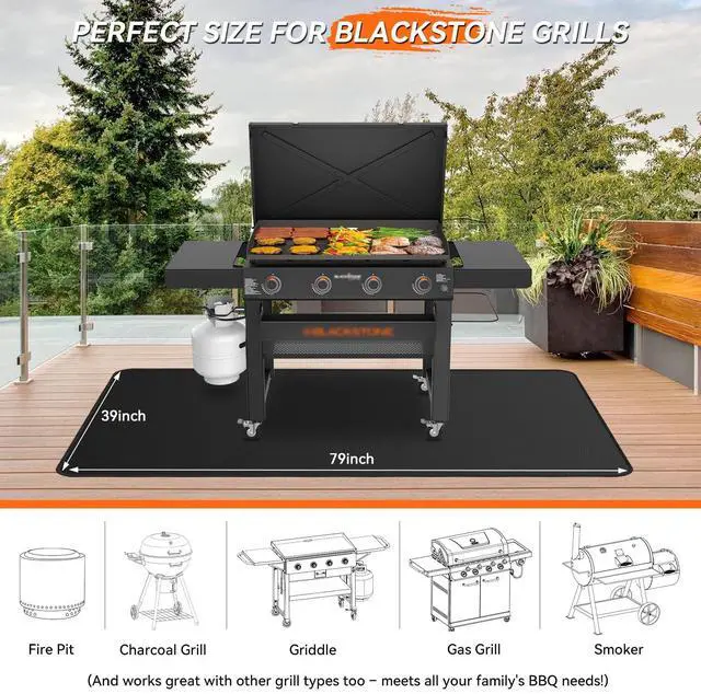 Alt view image 3 of 7 - 79x39 inches Large Under Grill Mats for Blackstone, Double-Sided Fireproof Outdoor Grill Protective Mat, Oilproof Waterproof BBQ Fire Pit Fireplace Mat