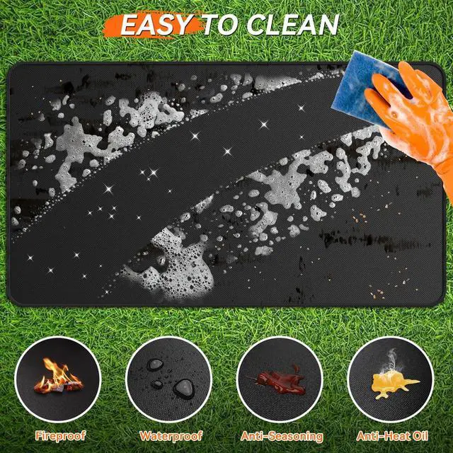 Alt view image 5 of 7 - 79x39 inches Large Under Grill Mats for Blackstone, Double-Sided Fireproof Outdoor Grill Protective Mat, Oilproof Waterproof BBQ Fire Pit Fireplace Mat
