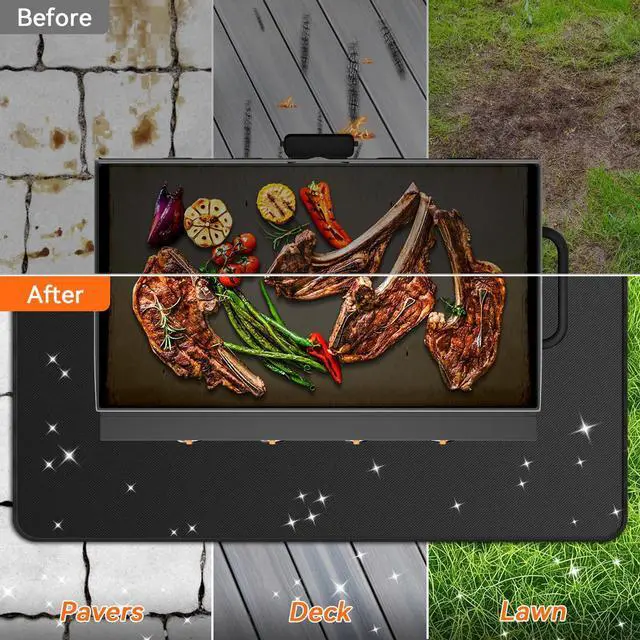 Alt view image 4 of 7 - 79x39 inches Large Under Grill Mats for Blackstone, Double-Sided Fireproof Outdoor Grill Protective Mat, Oilproof Waterproof BBQ Fire Pit Fireplace Mat