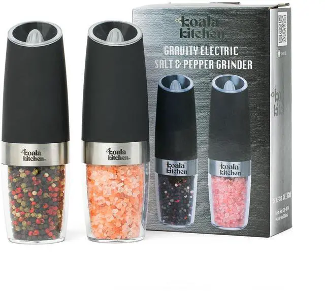 Main image of Gravity Electric Salt and Pepper Grinder Set - Stainless Steel Salt and Pepper Shakers Adjustable Coarseness - Blue Light Battery Operated Salt and Pepper Mills, 2 Pack (Black)