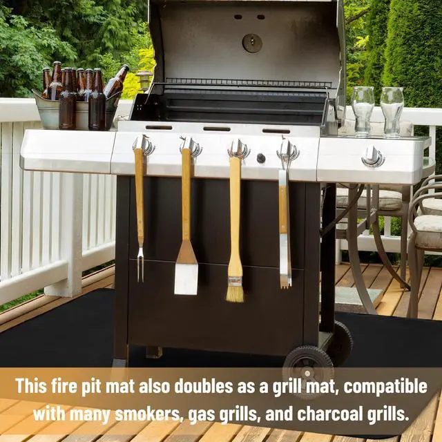 Alt view image 6 of 6 - Under Grill Mats for Outdoor Grill, 60" x 36", Black Double-Sided, Fireproof, Reusable, Portable, 3 Layers, Waterproof & Easy to Clean, Grill Matt for Outdoor Grill Deck Protector