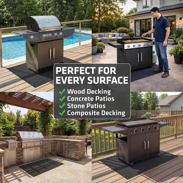 Alt view image 4 of 7 - Under Grill & Griddle Mat, Absorbent, Waterproof, Easy To Clean, Reusable, Deck Protector for Outdoor Gas Grill, BBQ Floor Mat for Patio, Grease & Oil Trap Pad (USA Made) (Charcoal, 36" x 59")