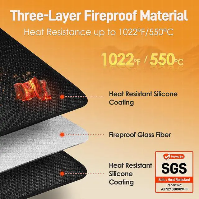 Alt view image 2 of 6 - Heat Resistant Mats for Countertop and Grill Table, Fireproof Grill Mats for Outdoor Grill, Portable Charcoal Grill, Gas Grill, Pizza Oven Compatible with Blackstone, Ninja 24x31x0.02in, Black