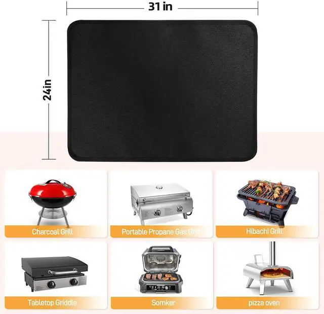 Alt view image 5 of 6 - Heat Resistant Mats for Countertop and Grill Table, Fireproof Grill Mats for Outdoor Grill, Portable Charcoal Grill, Gas Grill, Pizza Oven Compatible with Blackstone, Ninja 24x31x0.02in, Black