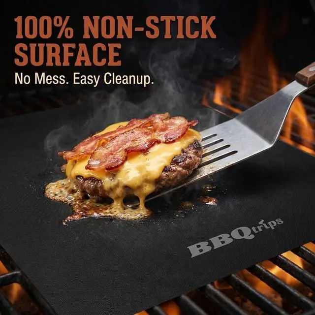 Alt view image 2 of 7 - Grill Mats for Outdoor Grill (10 Pack) - Non Stick Reusable Grill Sheets & BBQ Accessories - Easy to Clean Cooking Liners for Gas, Charcoal, Electric - 15.75 x 13 Inch