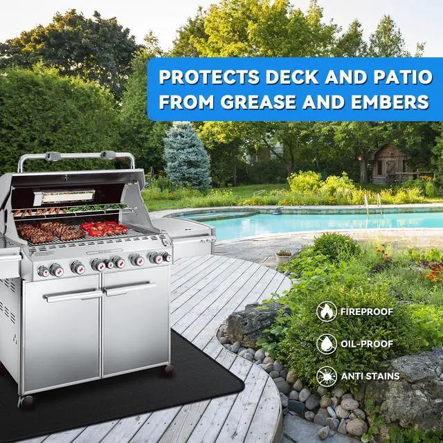 Alt view image 2 of 7 - Large 75 x 40 inch Under Grill Mats for Outdoor Grill, Double-Sided Fireproof Deck Patio Protector Mat, Waterproof Oil-Proof BBQ Floor Pad Indoor Fire Pit Fireplace Mat
