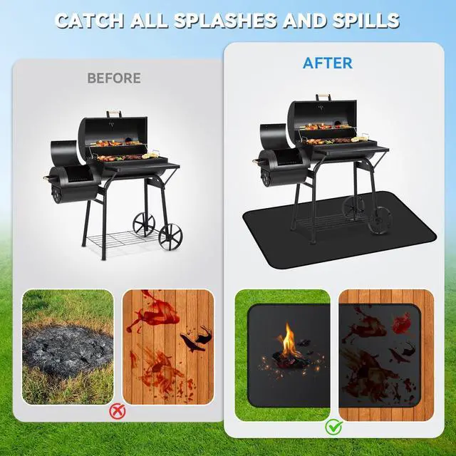 Alt view image 3 of 7 - Large 75 x 40 inch Under Grill Mats for Outdoor Grill, Double-Sided Fireproof Deck Patio Protector Mat, Waterproof Oil-Proof BBQ Floor Pad Indoor Fire Pit Fireplace Mat