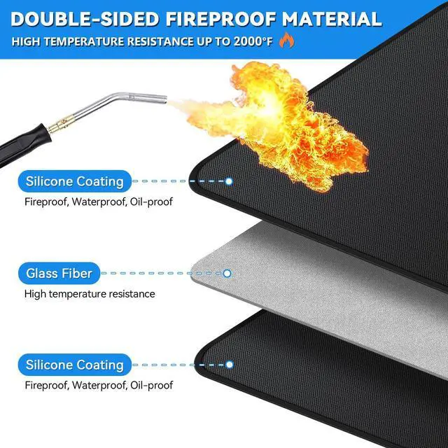 Alt view image 4 of 7 - Large 75 x 40 inch Under Grill Mats for Outdoor Grill, Double-Sided Fireproof Deck Patio Protector Mat, Waterproof Oil-Proof BBQ Floor Pad Indoor Fire Pit Fireplace Mat