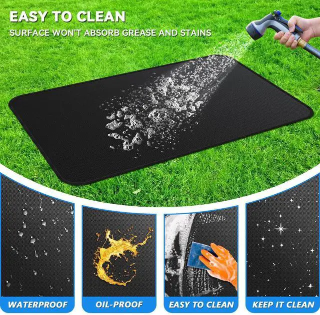 Alt view image 5 of 7 - Large 75 x 40 inch Under Grill Mats for Outdoor Grill, Double-Sided Fireproof Deck Patio Protector Mat, Waterproof Oil-Proof BBQ Floor Pad Indoor Fire Pit Fireplace Mat