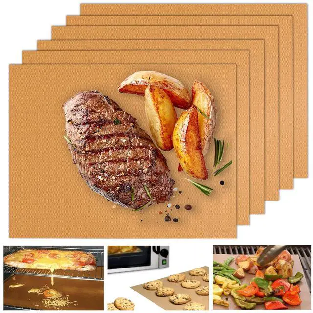 Main image of Copper Grill Mats 6-Pack, Non-Stick PFOA-Free, 500°F Heat Resistant, Easy Clean, Cut-to-Fit for Gas/Charcoal/Infrared Grills, Camping Accessories for Steak Chicken Fish Vegetables